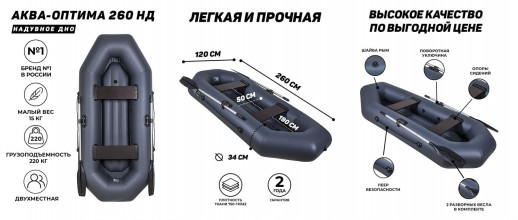 Лодка Аква Оптима 260 НД графит
